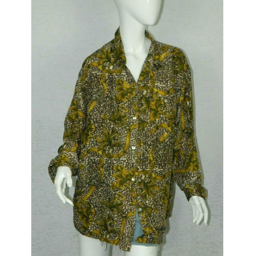 Vintage Cote‎ de France Blouse Brown Gold Shirt XL